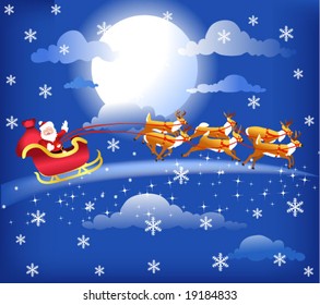 santa in his sleigh with his reindeer