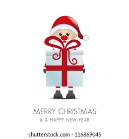 santa hold gift box with red ribbon