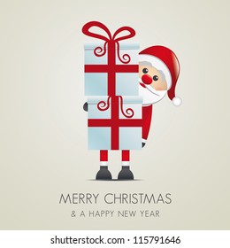 santa hold gift boxes with red ribbon
