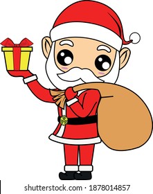 santa holding bag and gift box