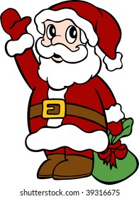 Santa sujetando una bolsa de regalo mientras saludaba la mano.