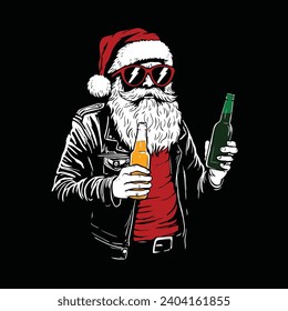 Santa holding beer bottle drawing