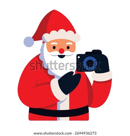a santa holding a camera taking winter photos