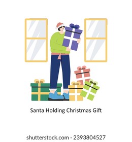 Santa holding Christmas Gift vector Flat Design illustration. Symbol on White background EPS 10 File