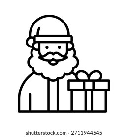 Santa Holding Christmas Gift Vector Illustration, Line Style Icon