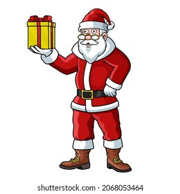 Santa is holding a gift in his hands, pointing with his finger.
New Year 2022,
Merry Christmas.