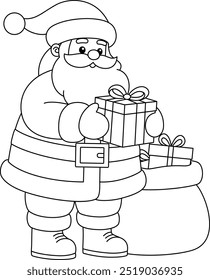 Santa Holding Gift Outline Coloring Page