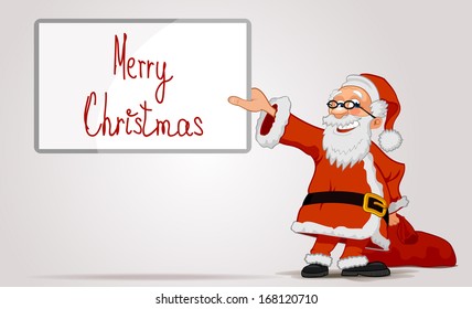 Santa holding in hands the frame and sack