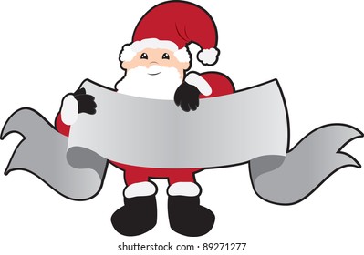 Santa holding a large banner for text.