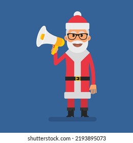 Santa holding megaphone. Flat people. Vector Illustration