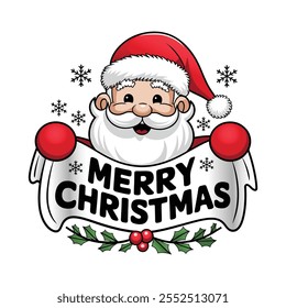 Santa holding Merry Christmas banner character vector