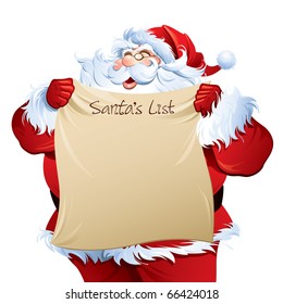 Santa holding a "Santa's List".