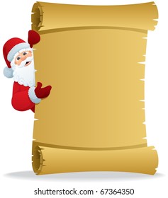 Santa holding scroll with copy space for your text.