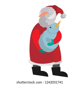 Santa is holding a snowman