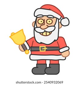 Santa holds bell and smiles. Vector Illustration