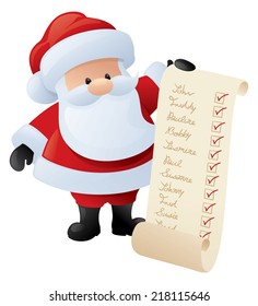 Santa holds a list of good kids who deserve presents.