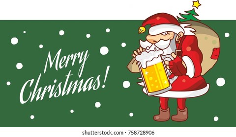 santa holds mug of beer