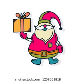 Santa holds a present