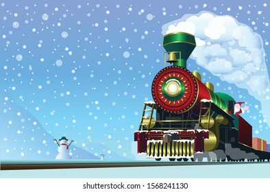 Santa holiday  chirstmas train in snow