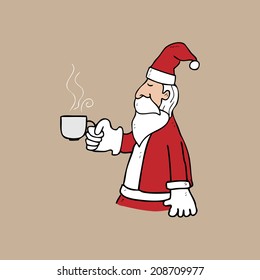 Santa and hot tea cartoon 