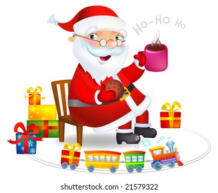 Santa with Hot tea and cookies