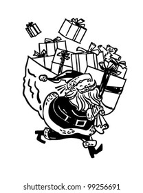 Santa With Huge Bag Of Gifts - Retro Clipart Illustration