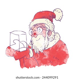 Santa and ice cube in your hands, color doodle hand drawn vector illustration.