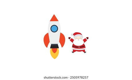  Santa icon and rocket icon for christmas holiday, Santa’s Cosmic Adventure