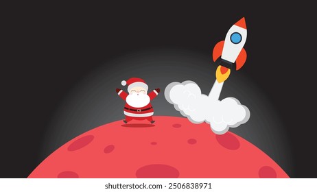  Santa icon and rocket icon for christmas holiday, Santa’s Cosmic Adventure landed in to the mars