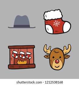 santa icon set. vector set about christmas sock, reindeer and hat icons set.