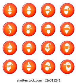 Santa icons vector set of red circles isolated on white background