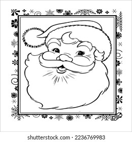 Santa illustration black and white sketch of a December man, 