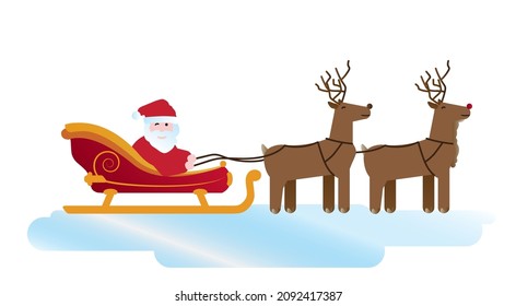 Santa illustration on sleigh with reindeers on ice