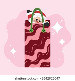 Santa inside gift box. Vector illustration