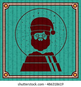 Santa inside sphere icon. Merry Christmas season and decoration theme. Colorful design. Striped frame and grunge background. Vector illustration