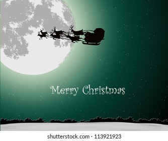 Santa Into the Winter Christmas Night. vector illustration