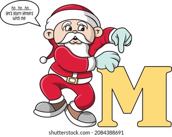 a santa invites children to learn to recognize letters .A