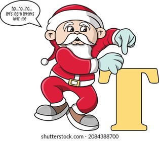 a santa invites children to learn to recognize letters .A