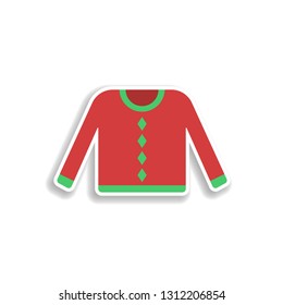 Santa jacket, coat 2 colored line sticker icon. Elements of Christmas in color icons. Simple icon for websites, web design, mobile app, info graphics