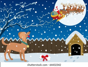 Santa just brought a Christmas gift to the good doggy. A4 proportions.