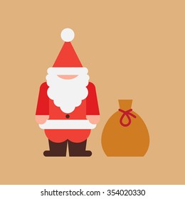 Santa Klaus figure with a gift bag on light beige background, isolated.