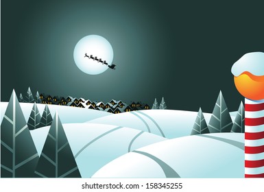 Santa leaves the North Pole. EPS 10 vector, grouped for easy editing. No open shapes or paths.