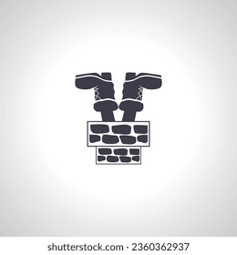 santa legs from chimney silhouette isolated icon on white background