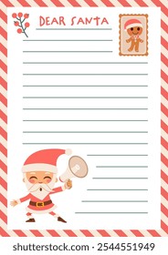 Santa Letter Card Vector Illustration . Greeting card for writing your wish list of gifts for the holiday