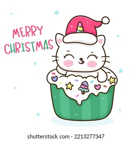 Santa letter Cute cat Christmas cupcake. X mas card (happy new year kids) cartoon animal kawaii vector for fairy tale book. Perfect make a wish for winter festival, celebration party children.