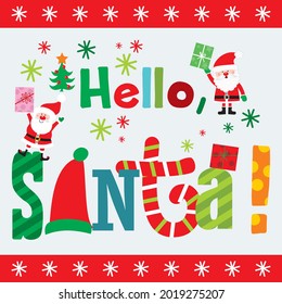 Santa lettering and decorations for christmas card, gift bag or box design