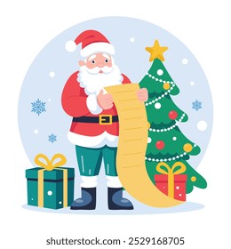 Santa list illustration in flat style 