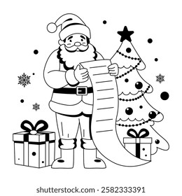 Santa list illustration in glyph style 