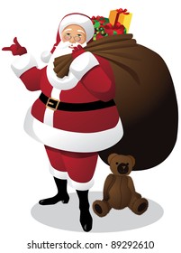 Santa Loaded with Gifts points to your message. EPS 8 vector grouped for easy editing.