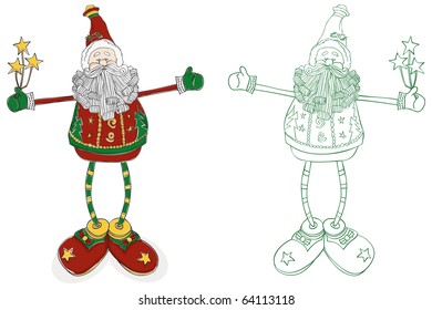 Santa Long Legs - Whimsical interpretation of Santa. Hand-drawn in a loose style. Global colors used for easy edit. Color and outline on separate layers. Vector art Illustrator 8.